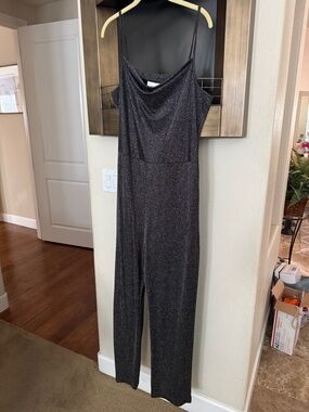 Metallic Black Cowl-Neck Jumpsuit